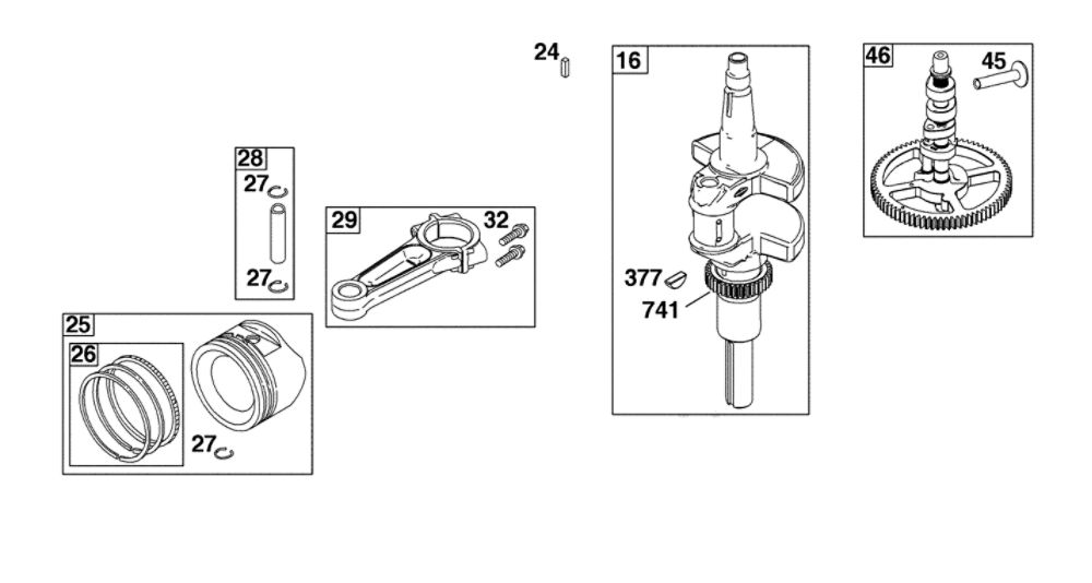 Crankshaft Diagram and Parts List for 44U877-0024-G1  Briggs and Stratton Engine